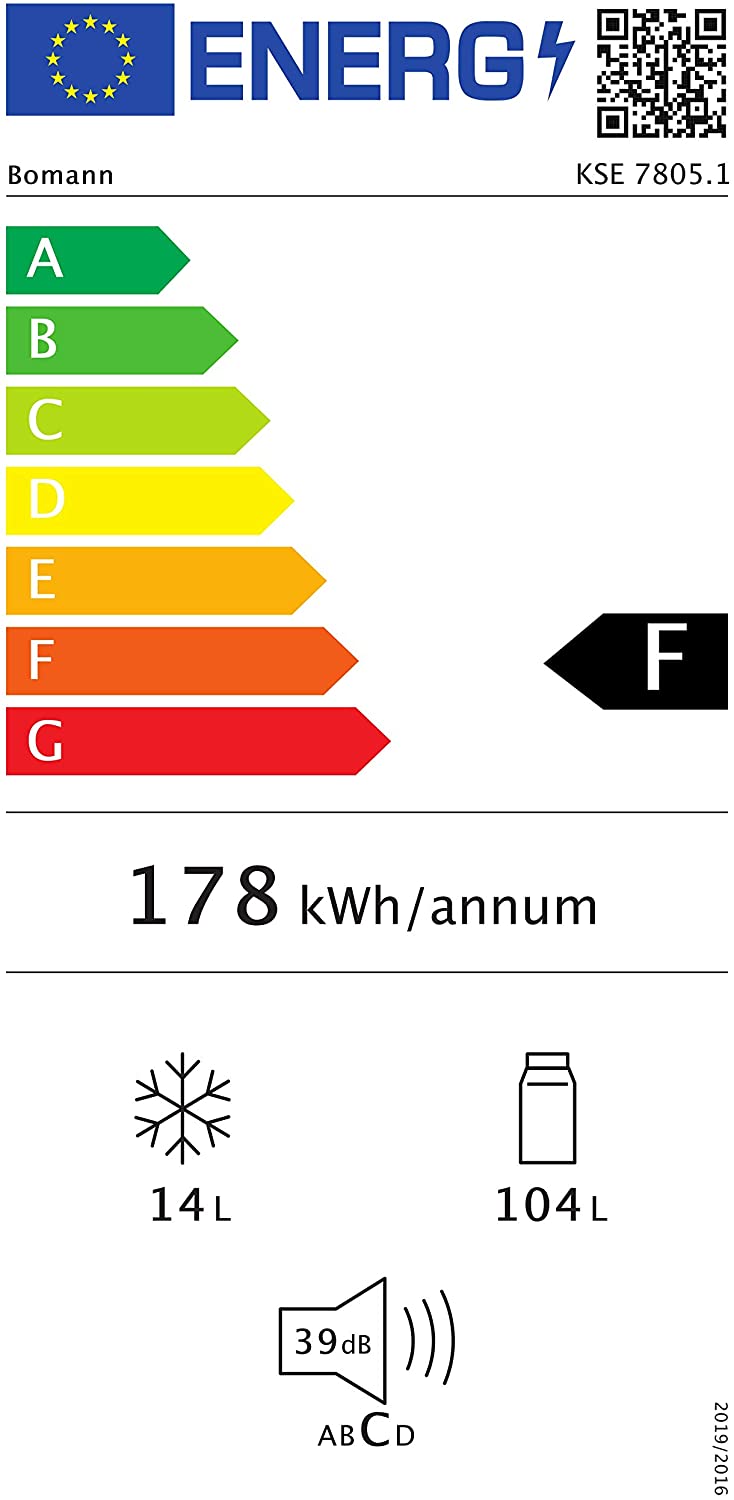 weiß stufenlose Temperaturregelung LED Innenraumbeleuchtung 118 Liter Nutzinhalt Bomann KSE 7805.1 Einbau-Kühlschrank Abtauteilautomatik